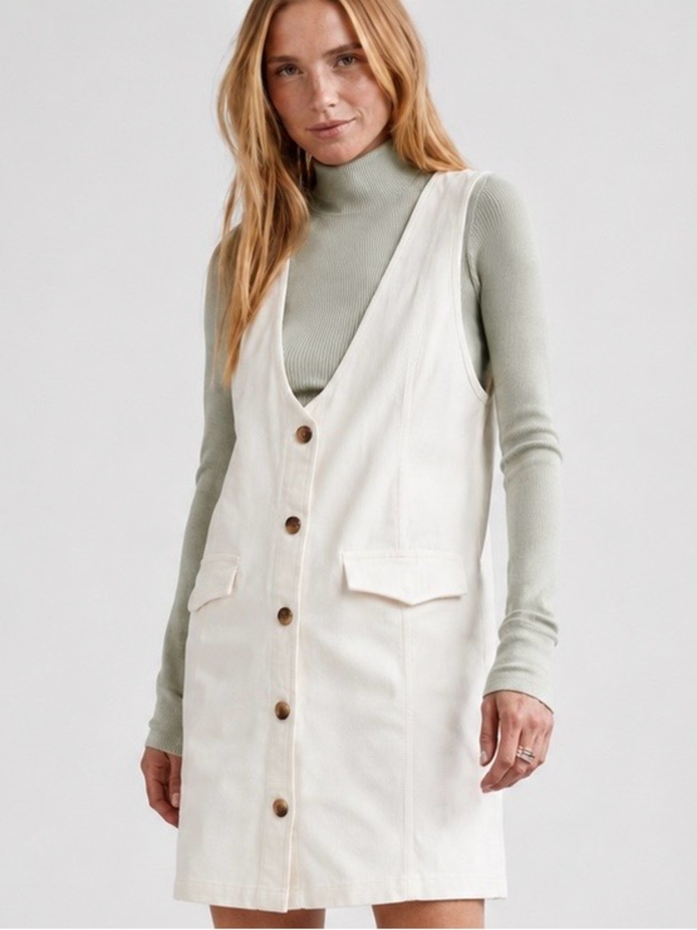 American Eagle Cream Corduroy Vest Dress